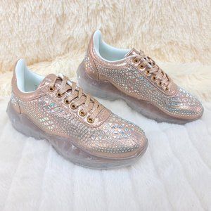 NWT Size 8/8.5 Iridescent Rhinestone and beaded Lace Up Sneakers